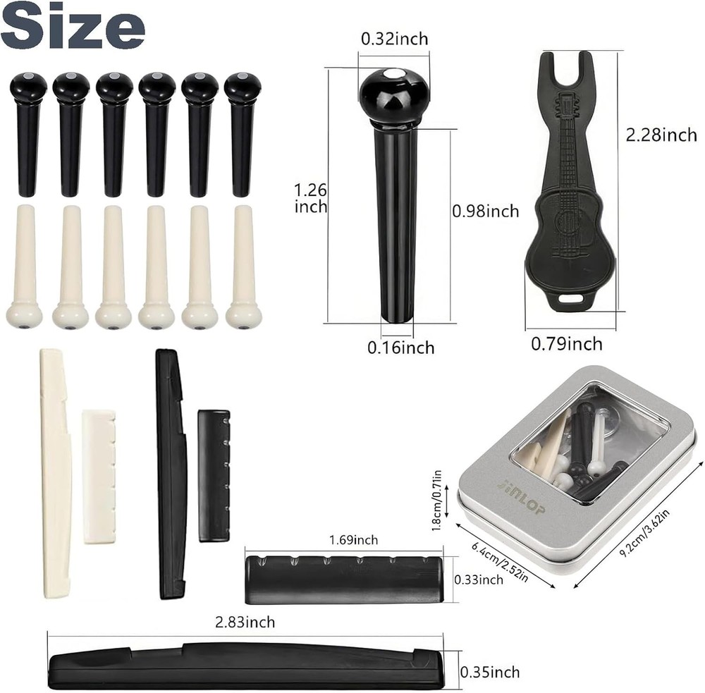 Guitar Bridge Pins & Puller - 12 Pack Ivory/Black Set for Ultimate Performance