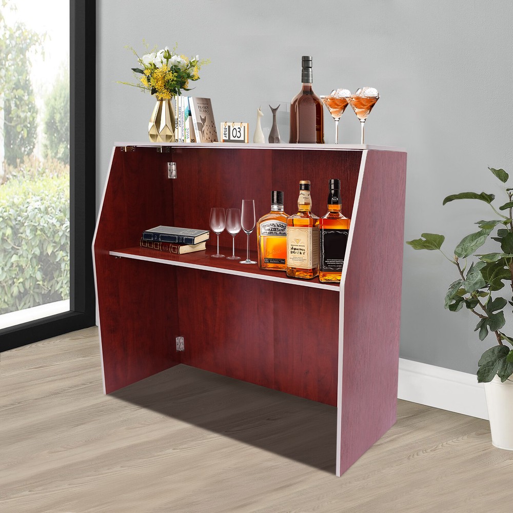 Portable Event Bar Rectangular Foldable Bar Freestanding Bar Cabinet Brown