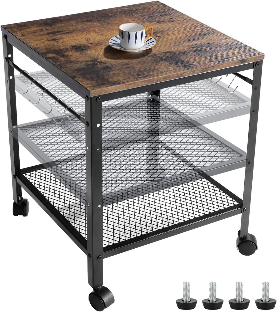 Rustic End Table, 2-Tier Side Table with Adjustable Height Shelf, 19.7" X 19.7"