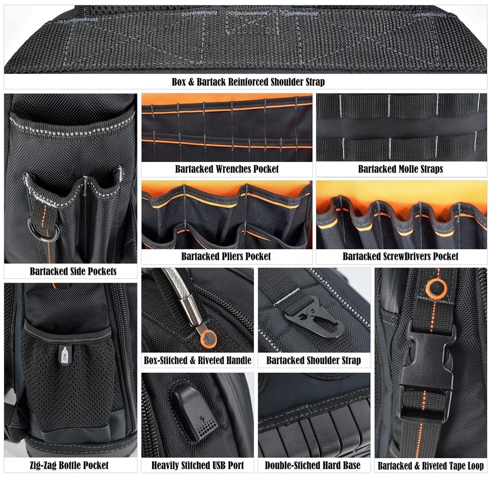 77-Pockets Tool backpack, Tool backpack for men, HVAC tool bag backpack