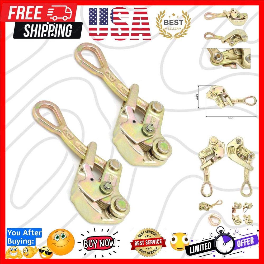 2 Pack 1 T Cable Grip Wire Grip Steel Rope Jaw Puller for Wire Rope, Pulling ...