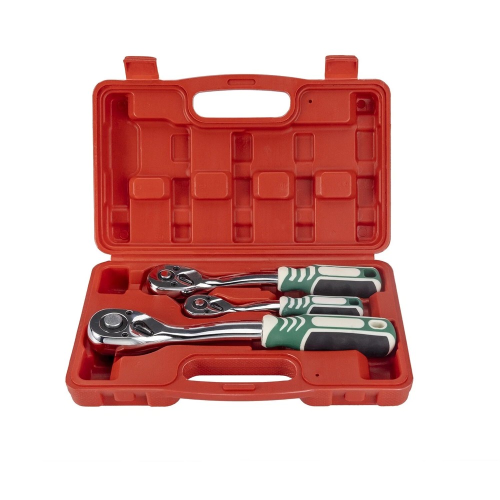 3PCS Ratchet Socket Wrench Set 1/4" 3/8" 1/2" 72 Teeth Non-slip Handle Spanner