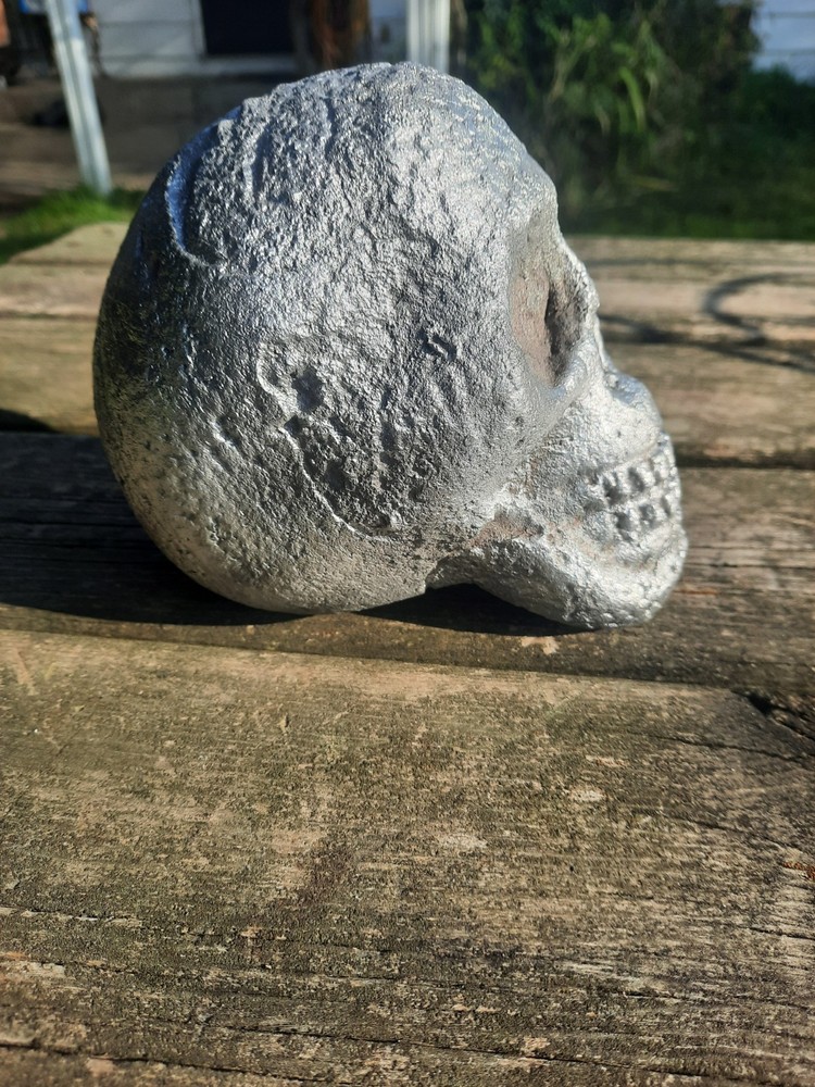 Large Solid Aluminum Hand Poured 8lbs. Halloween Human Skull