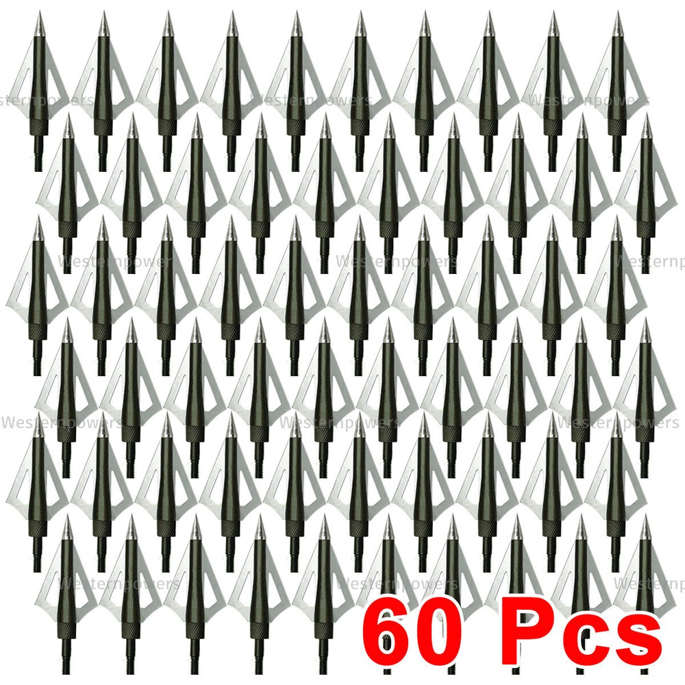 60 Count Broad Head Spear Tips 3 Blade Compound Bow or Cross Bow Tips