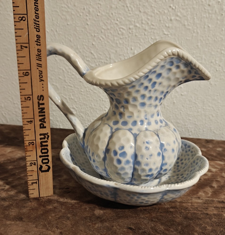 Vintage ceramic Blue And White Pitcher And Basin