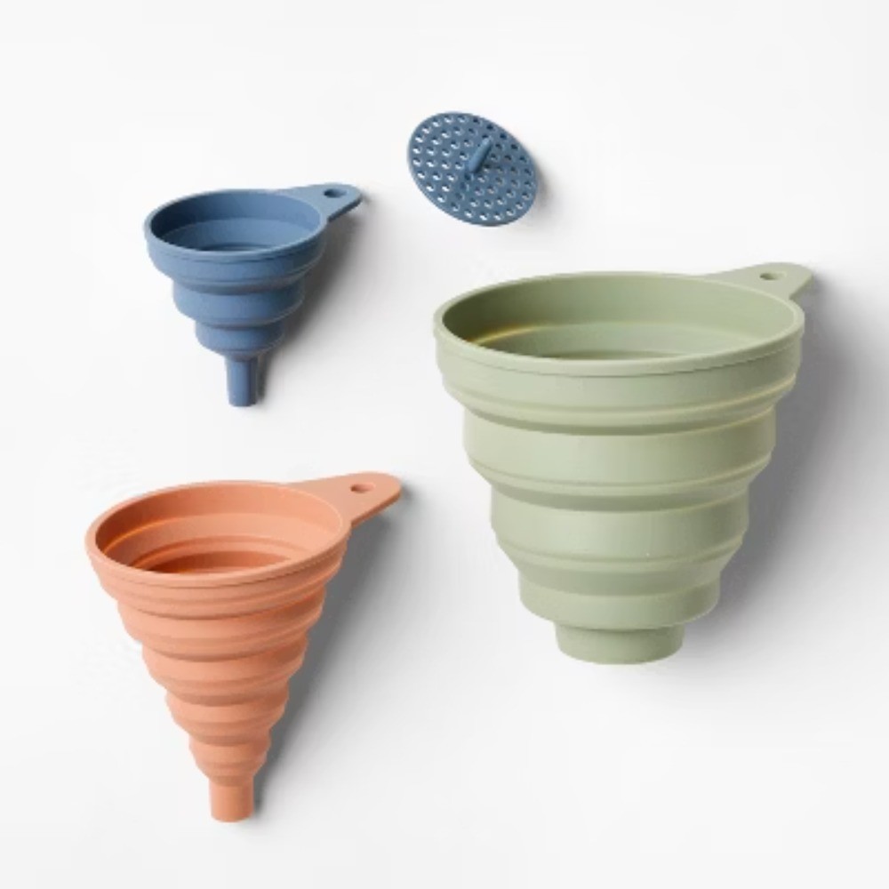 4pc Silicone Collapsible Funnel Set Multicolored Kitchen & Cooking Funnels