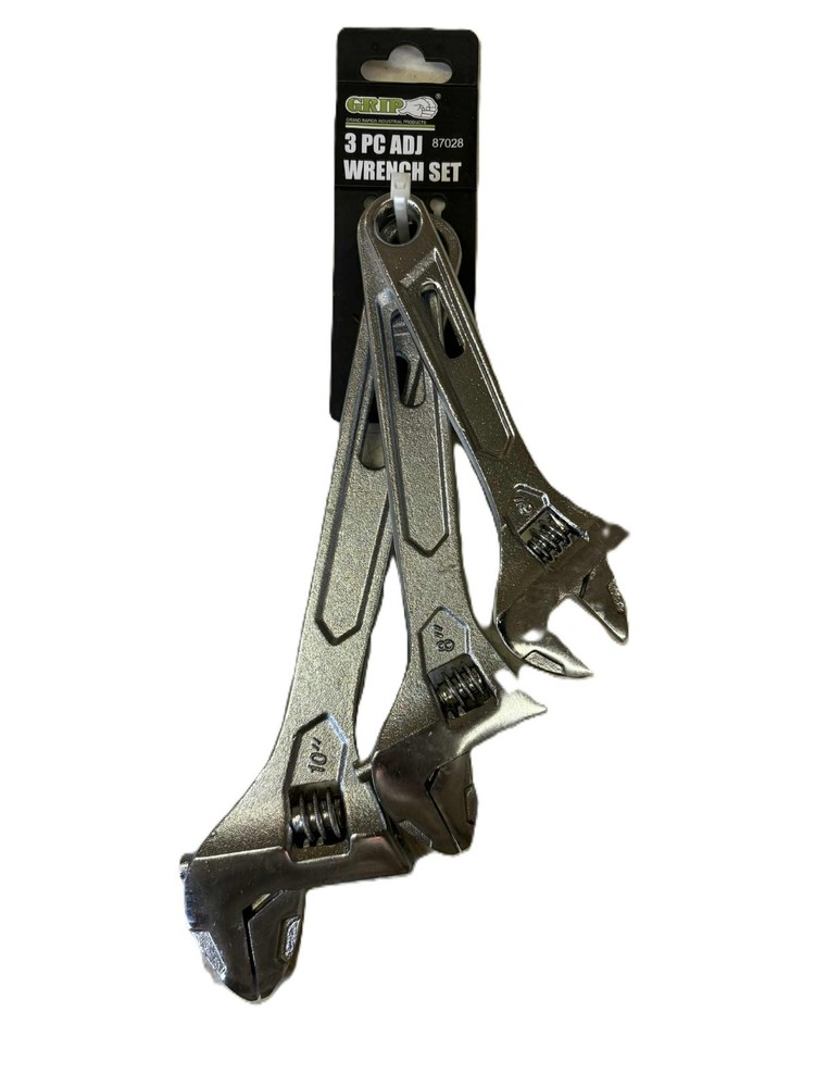 GRIP 3pc Adjustable Wrench Set 6" 8" 10" Tools 87028