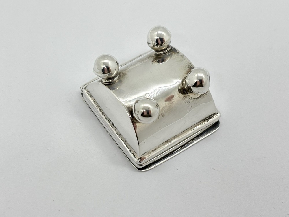 Solid Sterling silver stamp box / case / holder on raised ball feet
