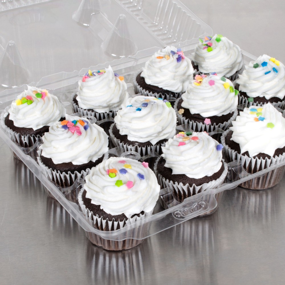 12 Compartment 100 Case Hinged Dome Clear Plastic Cupcake Container +Rebate