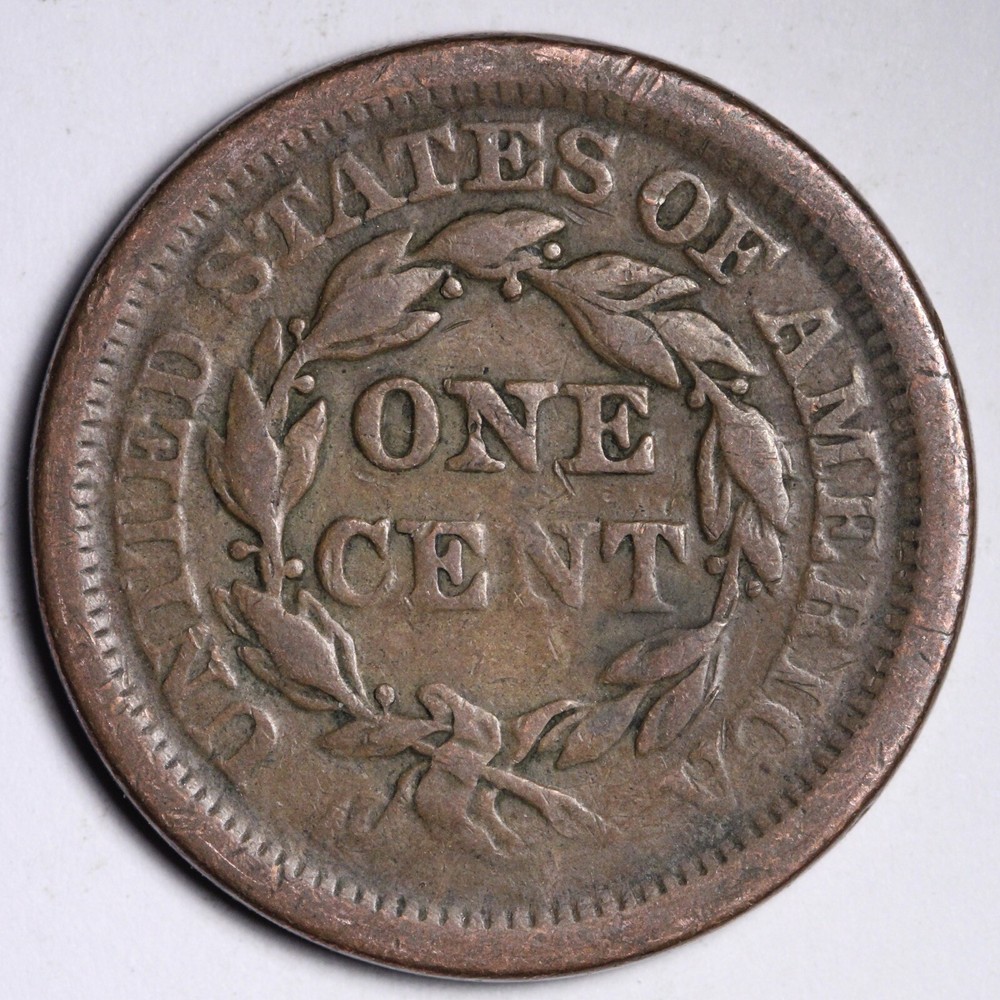 1854 Braided Hair Large Cent CHOICE VF E216 ANC