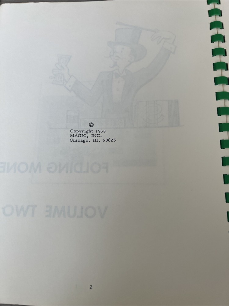 Folding Money Volume Two Magic Trick Book 1968 Magicican Performance