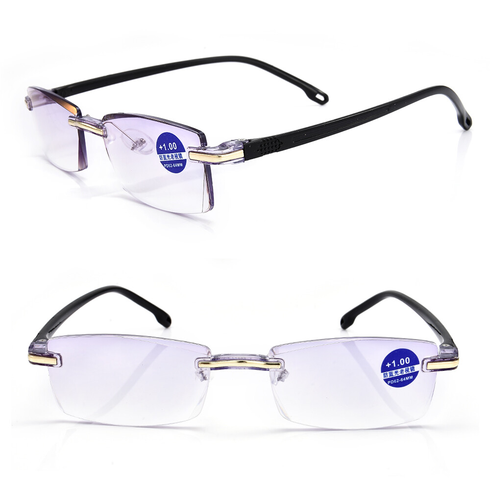 1-10 PK Mens Ultralight Rimless Rectangular Reading Glasses Blue Light Blocking