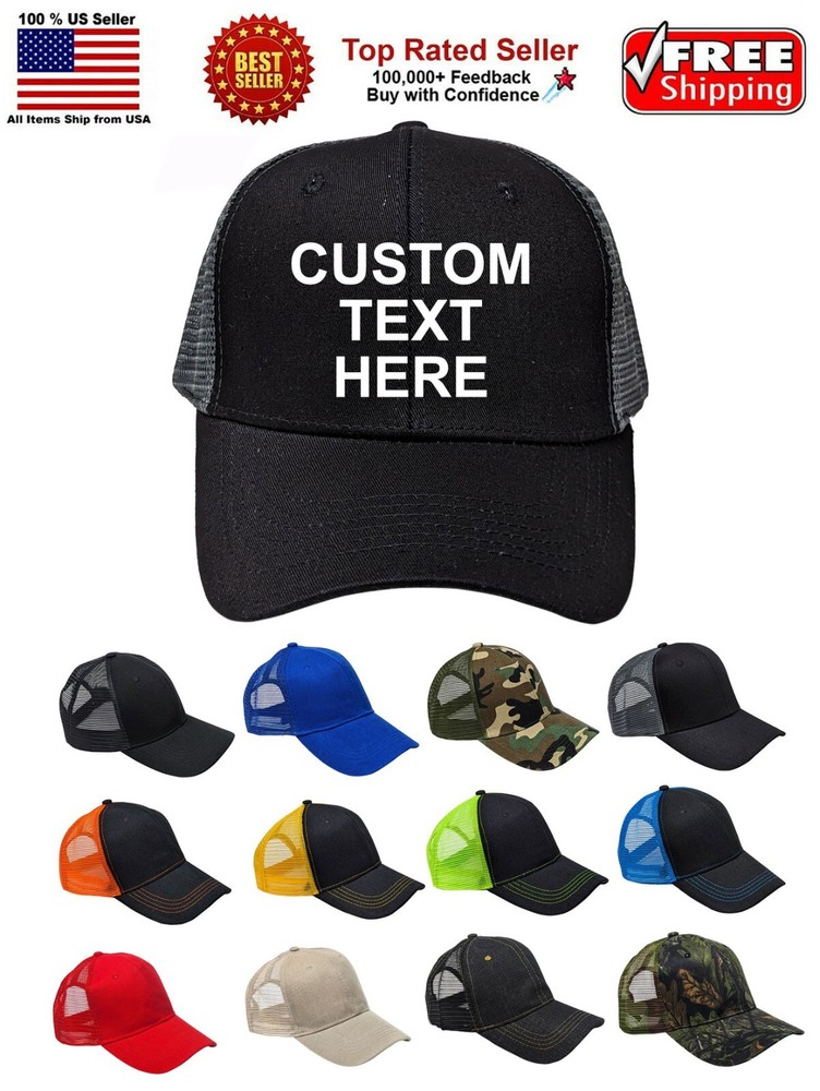 Personalized Embroidered Text Unisex Trucker Cap, Adjustable Hat, Custom Text