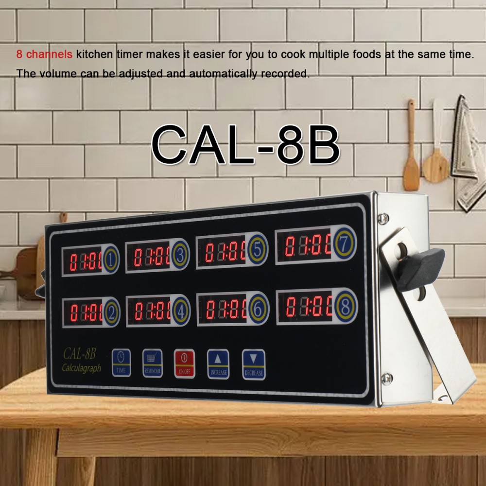 8Channel Commercial Digital Timer Calculator Chart Kitchen Loud Countdown AC110V