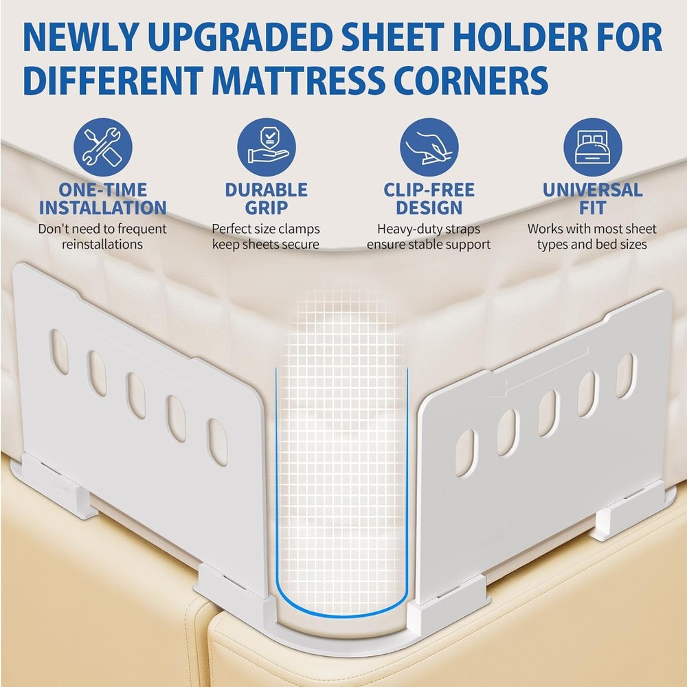 AUKCLAX Bed Sheet Holder with Clips Lock, Open Corner Fitted Bedsheet Holders wi