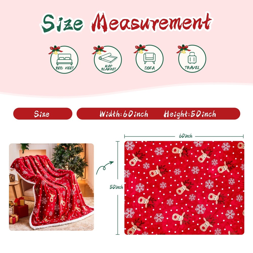 Ramees Christmas Throw Blanket, Decorations Throw, Reindeer