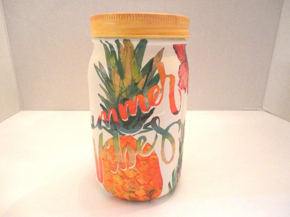 Decoupage Quart Mason Jar, Summer, Pineapple (Hand Made)