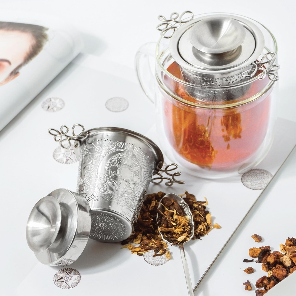 Luxury Tea Strainer Set - Stainless Steel Infuser with Diamond Patterns, Crys...
