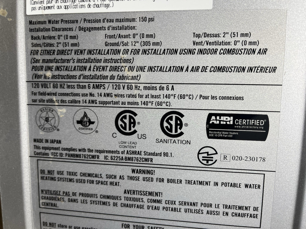 Rinnai RX180iN Smart Sense Nat Gas/Propane Tankless Water Heater (B-16 #1555)