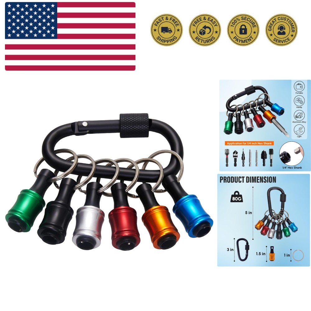 6 Pack 1/4" Hex Bit Holder Key chain - Aluminum Alloy Quick Release Bit Holde...