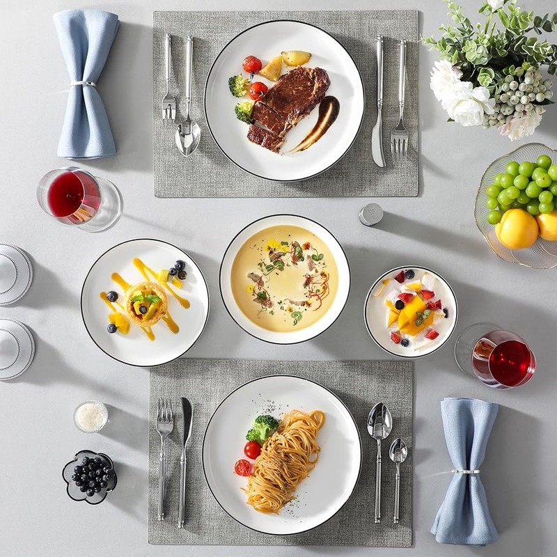 24 Pieces Porcelain Dinnerware Set Scratch Resistant Easy Clean Dishwasher Safe