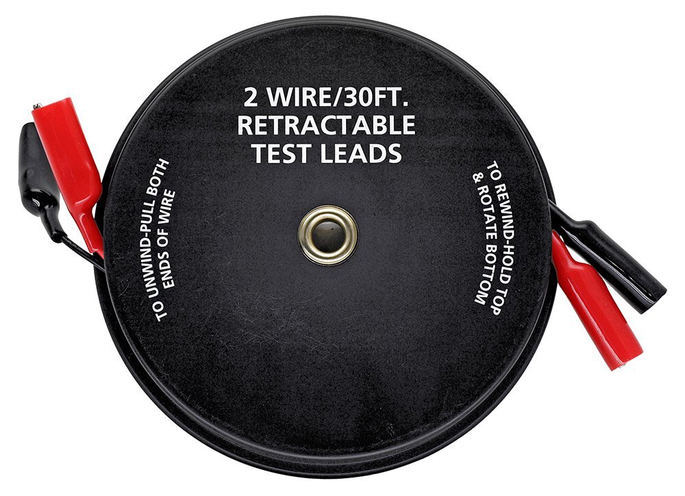 Black Electric Circuit Testing Device with Retractable Leads and Clips