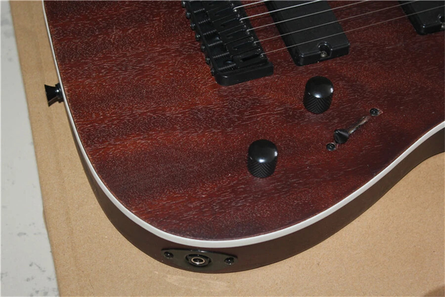 Custom 8 Strings Brown Electric Guitar with Fixed Bridge,White Body Binding