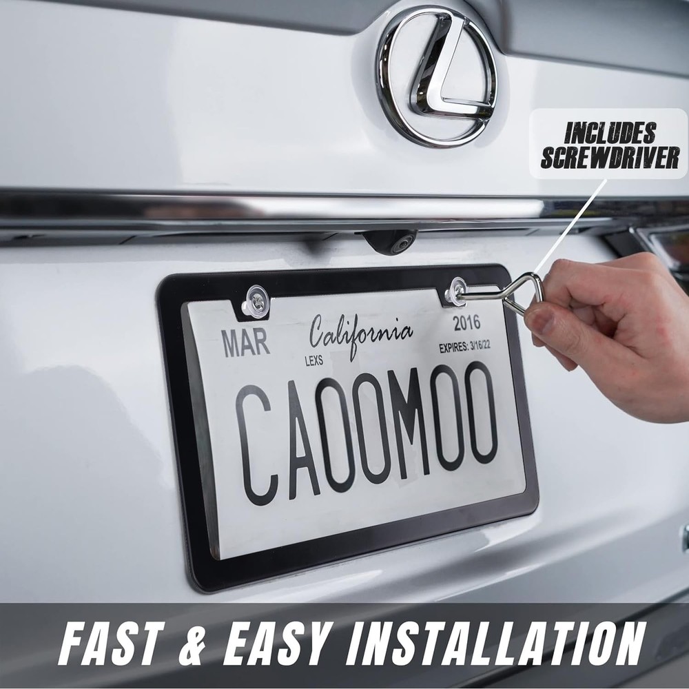 License Plate Frames Black 2 Pack Rustproof Stainless Steel License Plate Holder