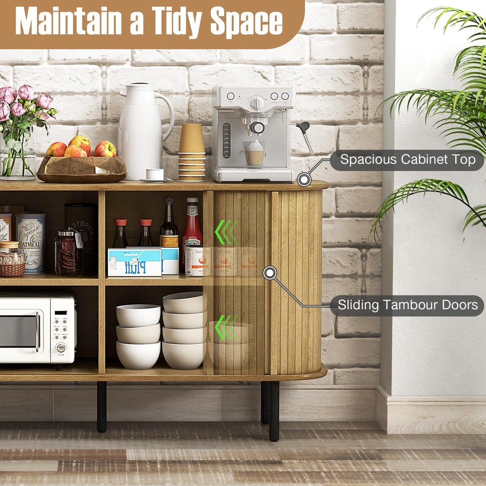 Kitchen Sideboard Cabinet Sliding Doors Adjustable Shelves Mid Century Console