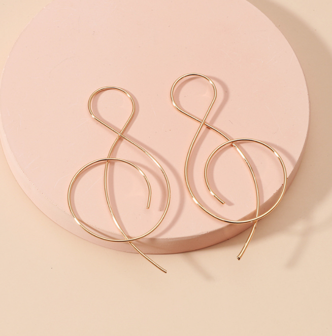 Treble Clef, Music Note Drop Gold Earrings
