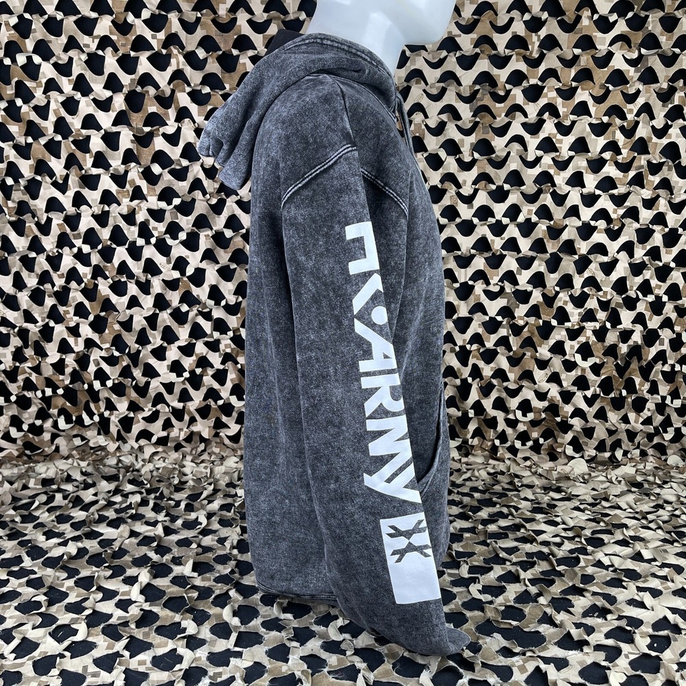 NEW HK Army Split Acid Wash Pull Over Hooded Sweatshirt - White - Medium