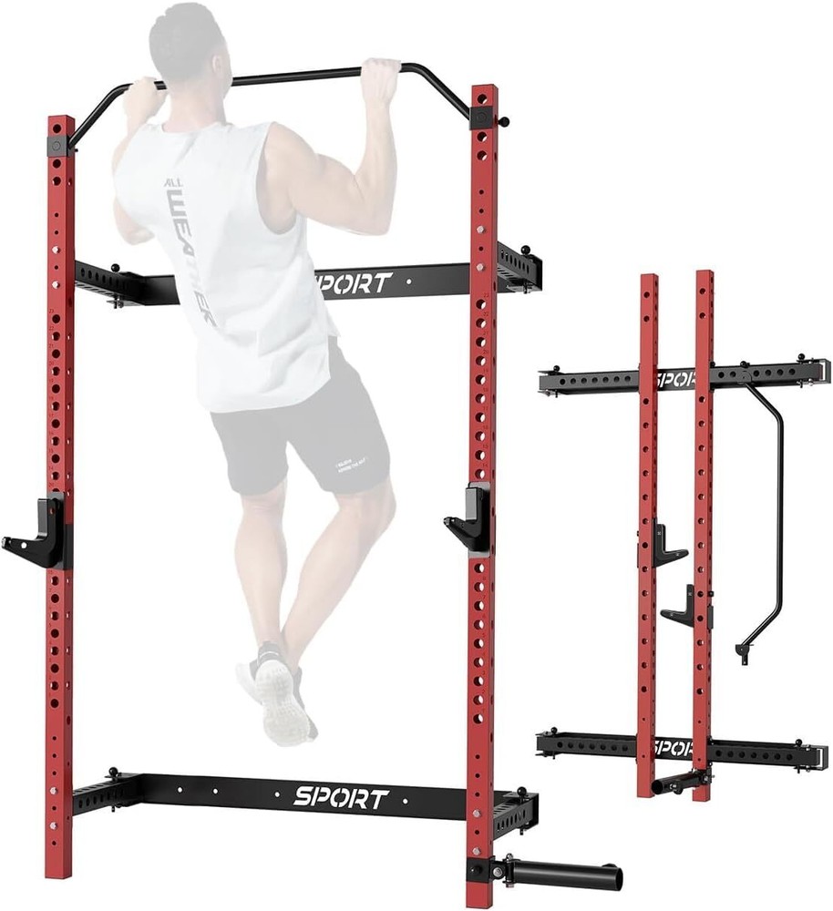 Power Cage Power Rack ,Folding Wall Mounted Squat Rack with Pull Up Bar ,J Hooks