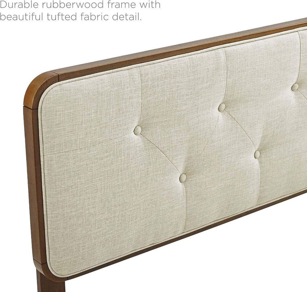 Collins Walnut Beige Fabric Tufted Full Headboard for Elegant Bedrooms