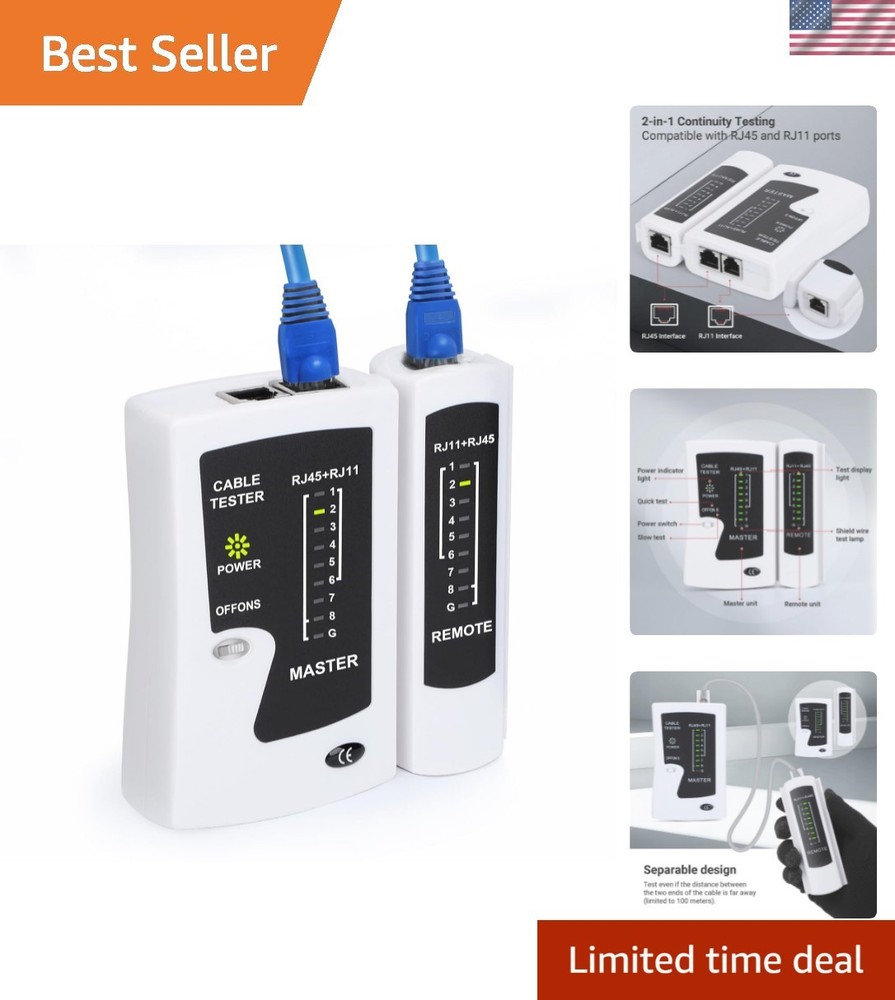 Automatic RJ45 Ethernet Cable Tester with Gold-Plated Socket - Compact Design