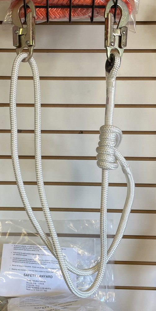 Adjustable Safety Flipline Lanyard 1/2"x4'-7' Two Locking Snaps, Double Braid