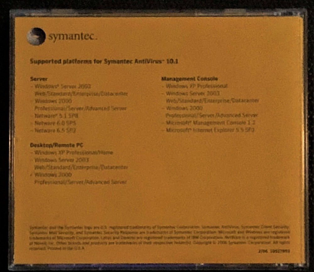 Symantec Antivirus 10.1 Disc