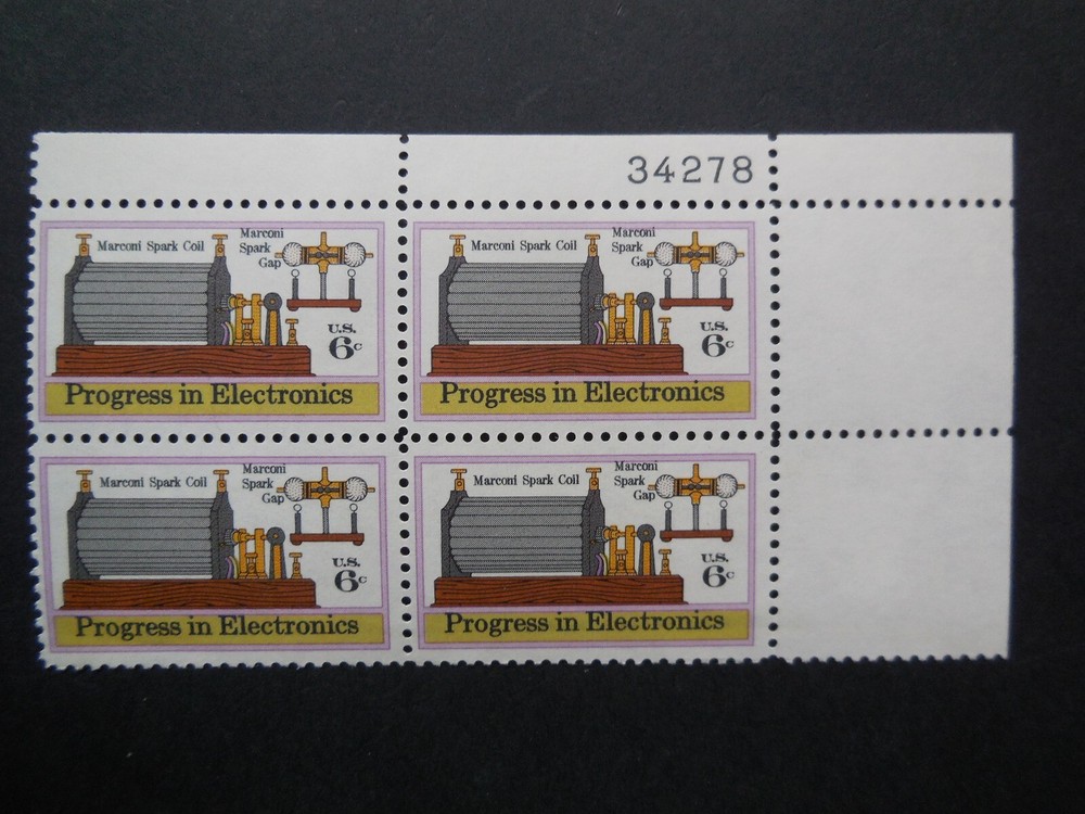 #1500 6c Progress in Electronics Plate Block #34278 UR MNH OG VF