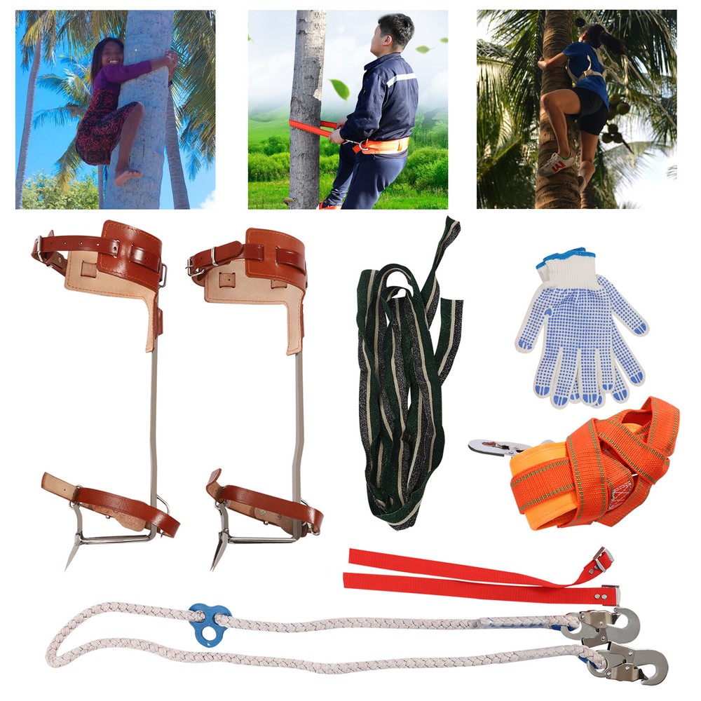 Adjustable Tree Climbing Spike Set with Double Teeth and Safety Gear