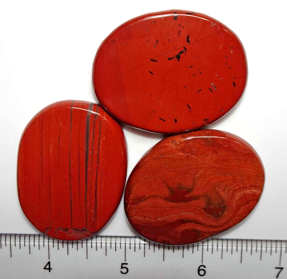 Red Jasper - 3 Flat Palmstones, Grids, Healing sc885i