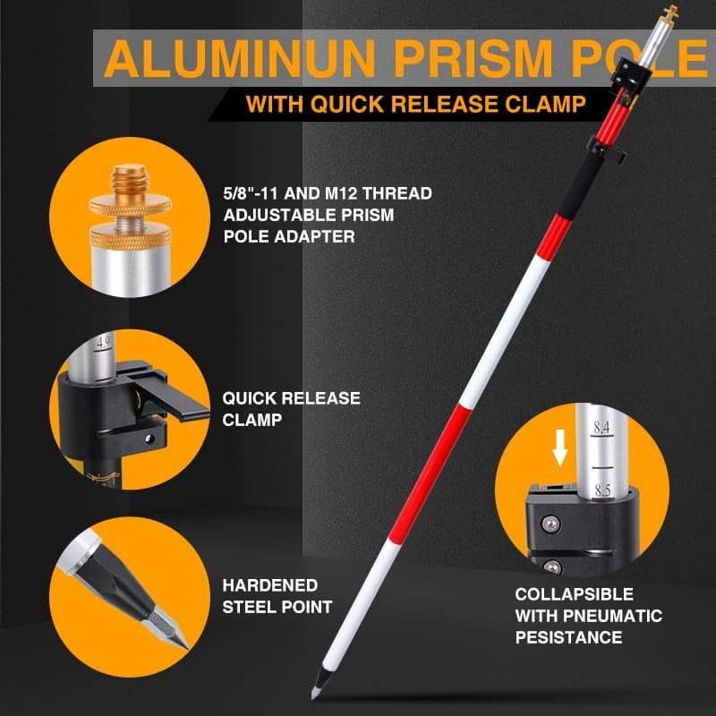 2.6M Aluminum Prism Pole w/ Quick Release Clamp