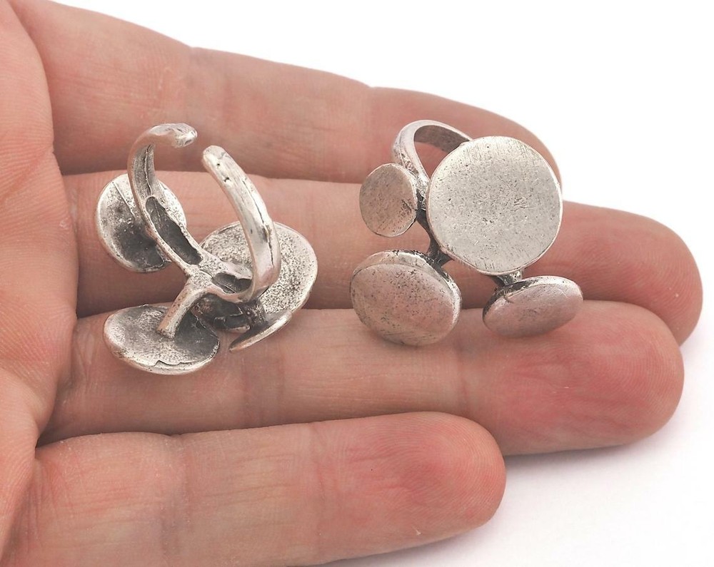 Circles Adjustable Ring Blank - Antique Silver Plated brass 19mm 9US size 3678