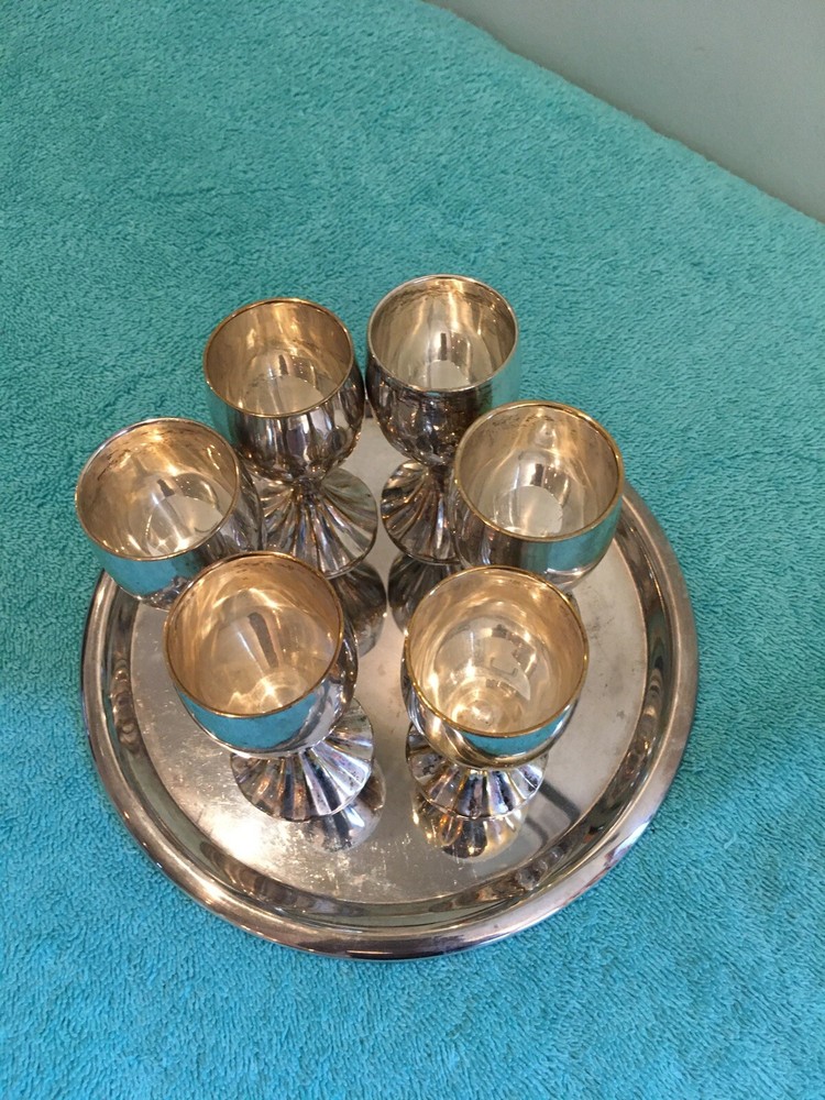Godinger Silverplated Cordial Set With Six Goblets & Serving Tray Preowned
