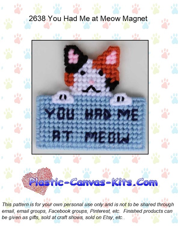 You Had Me at Meow Magnet - Plastic Canvas Pattern or Kit