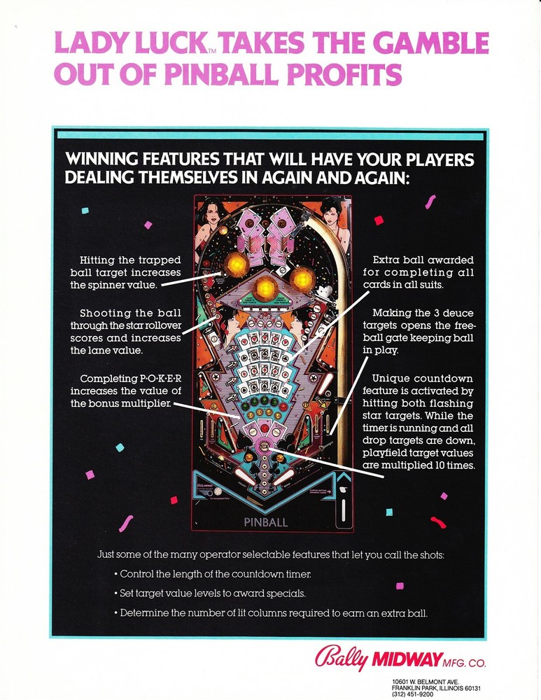 Lady Luck Bally Pinball Flyer / Brochure / Ad - Mint