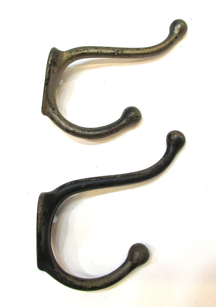 2 Primitive Old 1900's Steel Iron 3.5" Antique Elephant Wall Hat Cap Coat Hooks