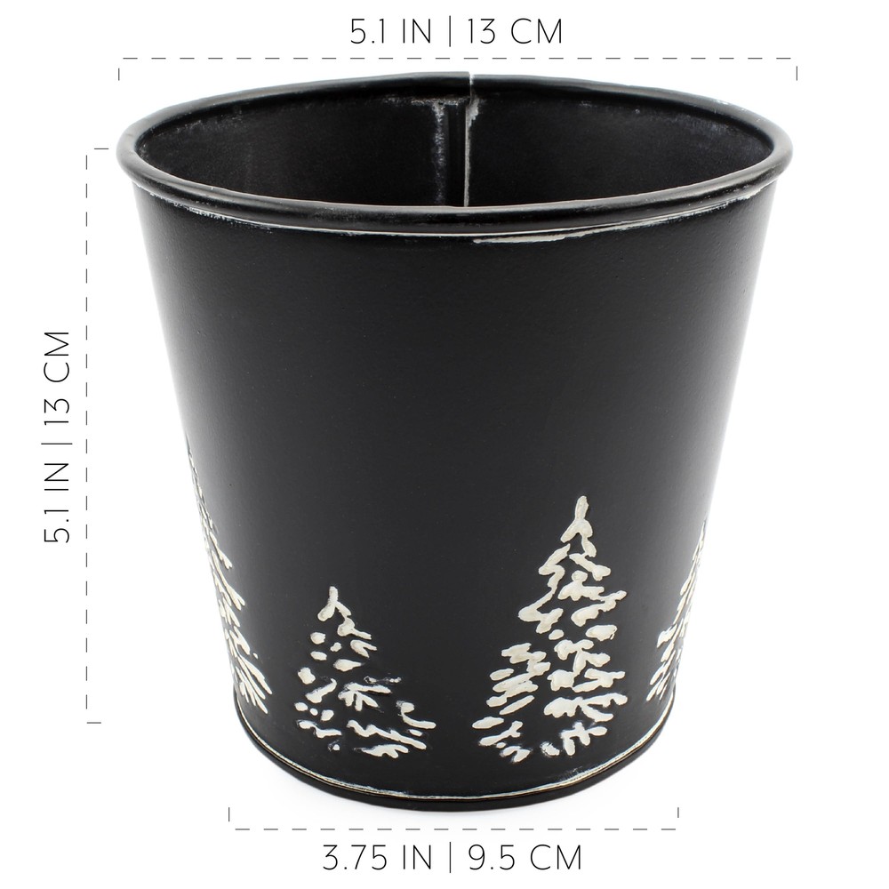 Black Mini Christmas Tree Buckets 2pk, Metal Tree-Embossed