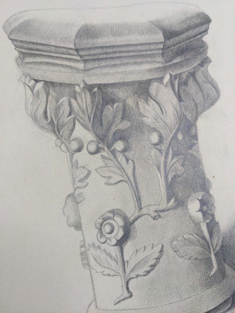 Elisabeth Reininger, column, drawing, autographed, dated, 1900