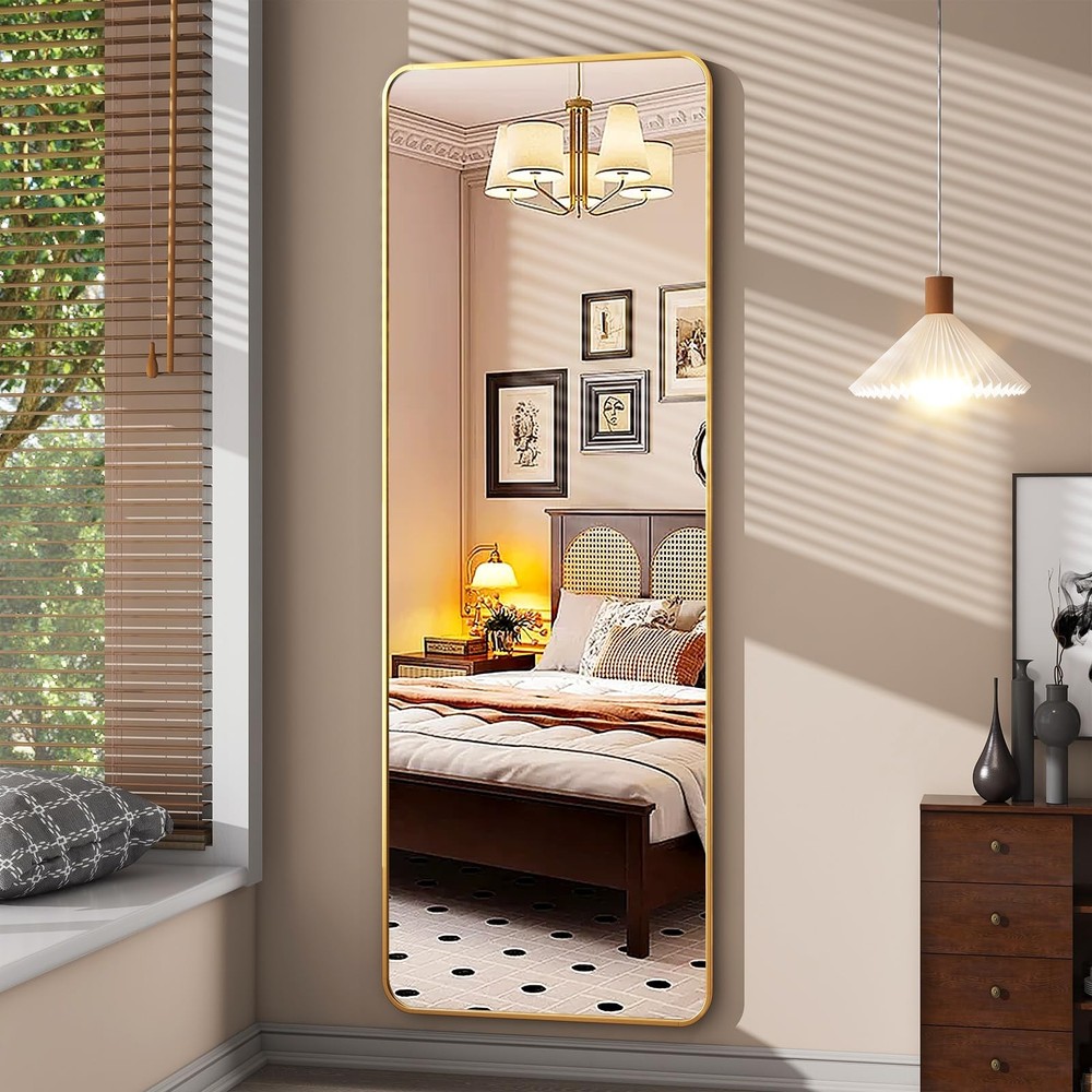 59"x16" Floor Full Length Mirror Standing Full Body Rounded Corner Rectangle ...