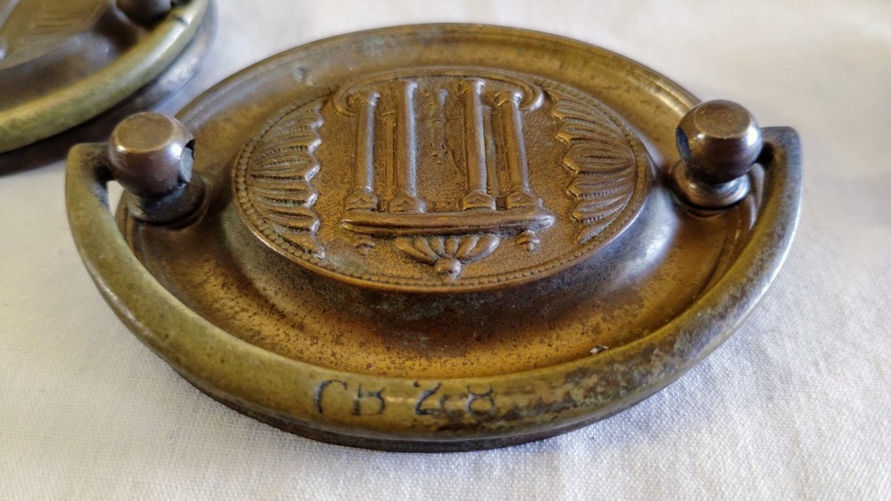 6 Antique Brass Colonial Federal Oval Drawer Pulls