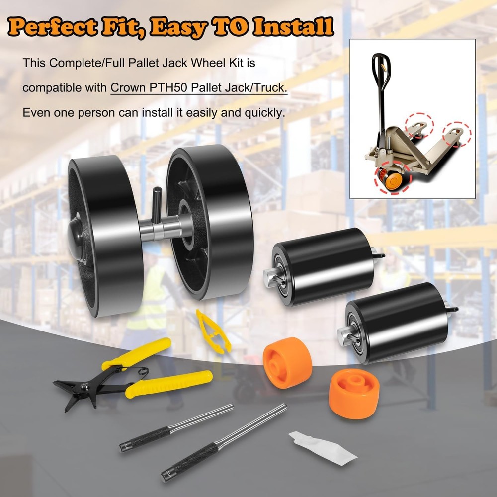 for Crown PTH50 Pallet Jack Full Replacement Kit Steering Wheels Front Load 7"x2
